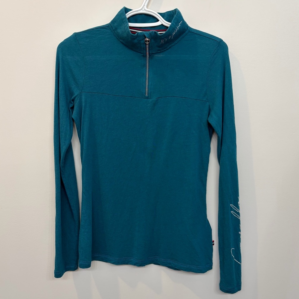 Cavallo Woman’s Equestrian Active Wool Long Sleeve Quarter Zip Shirt Size 8 Teal